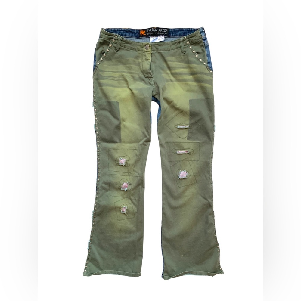 Vintage Parasuco Ergonomic Mid Rise Army Green  Flare Leg Jeans